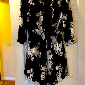 Shirt dress elastic waist 3/4 sleeve with pockets